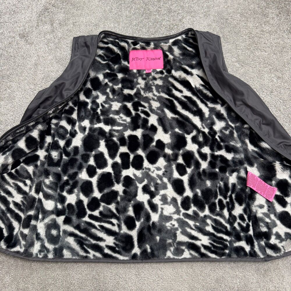 Betsey Johnson Vest Reversible Faux Fur Vest Jacket Womens Large Black Leopard